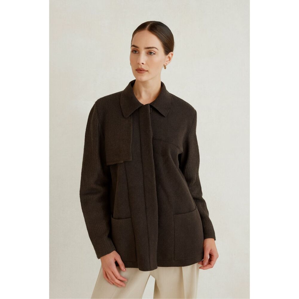 Akris Cashmere Angora Brown Cardigan Jacket Coatigan Sweater Size 8 Quiet Luxury